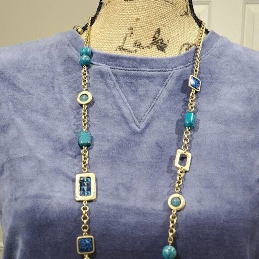New Chico's gold and blue beaded necklace - Picture 8 of 10